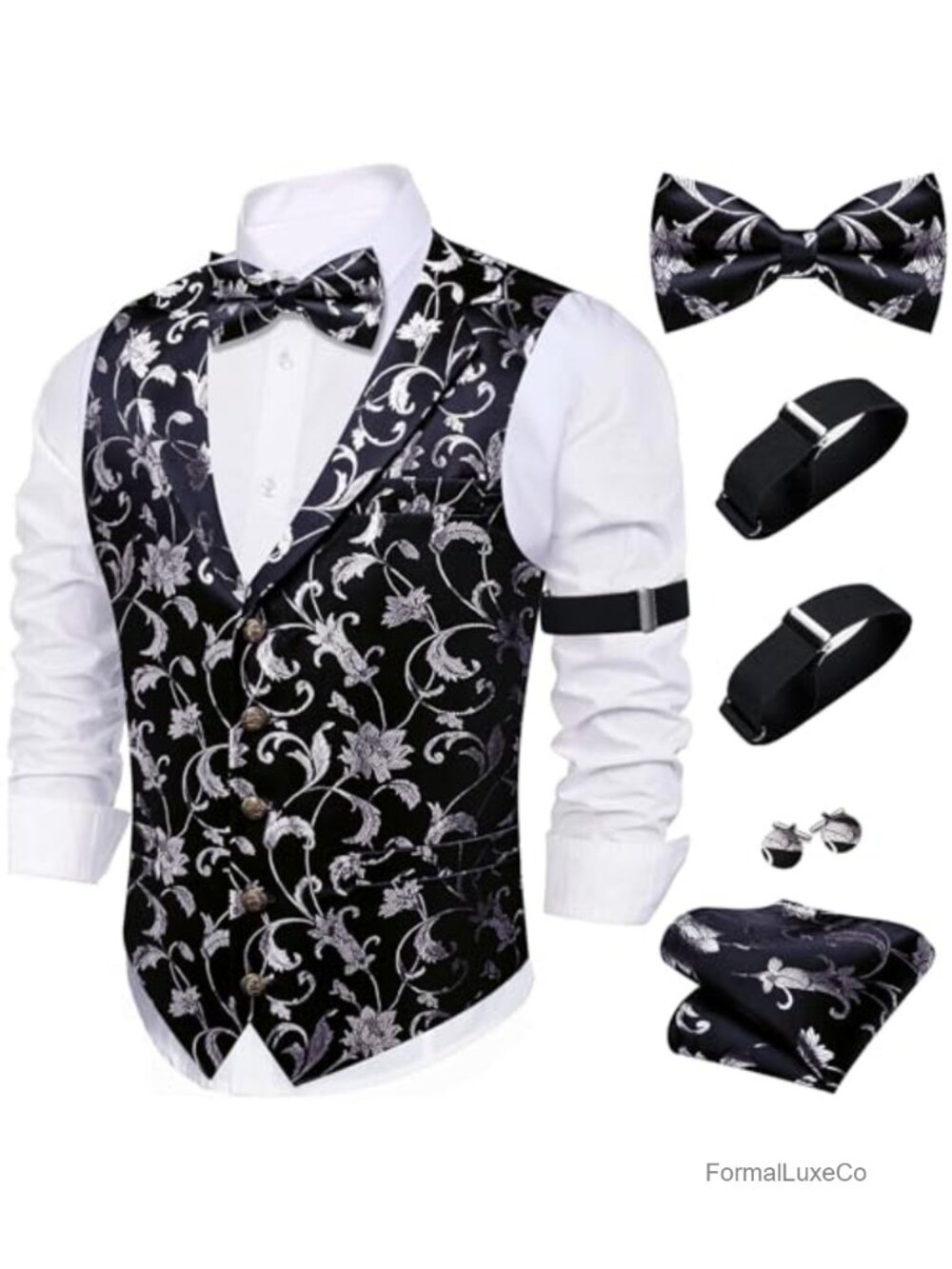 Barry.Wang Men's 5-Piece Silk Vest and Bowtie Formal Set